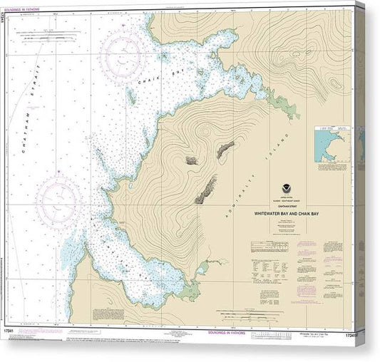 Nautical Chart-17341 Whitewater Bay-Chaik Bay, Chatham Strait Canvas Print