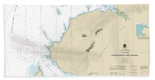 Nautical Chart-17341 Whitewater Bay-chaik Bay, Chatham Strait - Bath Towel