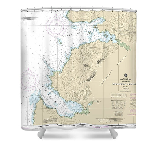 Nautical Chart 17341 Whitewater Bay Chaik Bay, Chatham Strait Shower Curtain