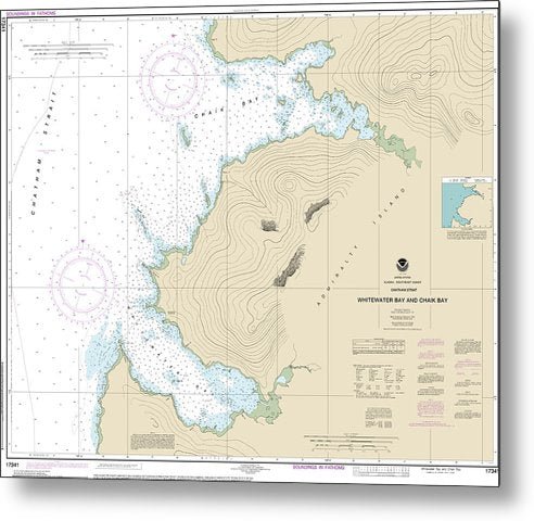 A beuatiful Metal Print of the Nautical Chart-17341 Whitewater Bay-Chaik Bay, Chatham Strait - Metal Print by SeaKoast.  100% Guarenteed!