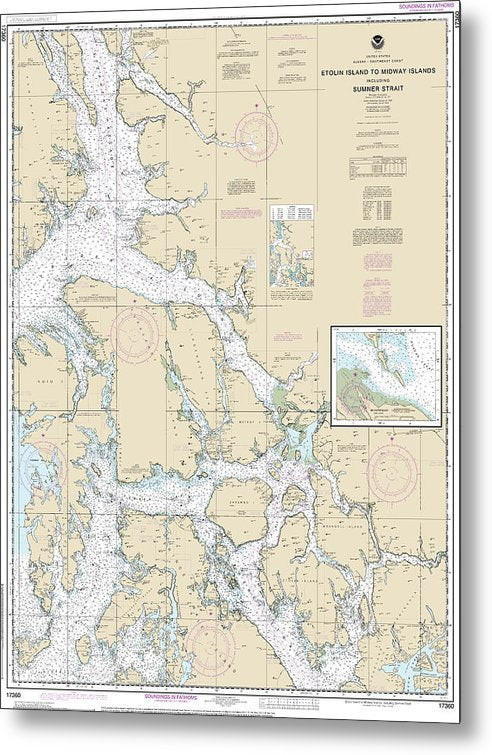 A beuatiful Metal Print of the Nautical Chart-17360 Etolin Island-Midway Islands, Including Sumner Strait, Holkham Bay, Big Castle Island - Metal Print by SeaKoast.  100% Guarenteed!