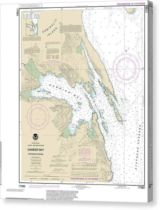 Nautical Chart-17362 Gambier Bay, Stephens Passage Canvas Print