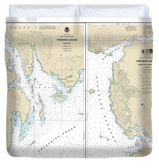 Nautical Chart 17363 Pybus Bay, Frederick Sound, Hobart Windham Bays, Stephens P Duvet Cover