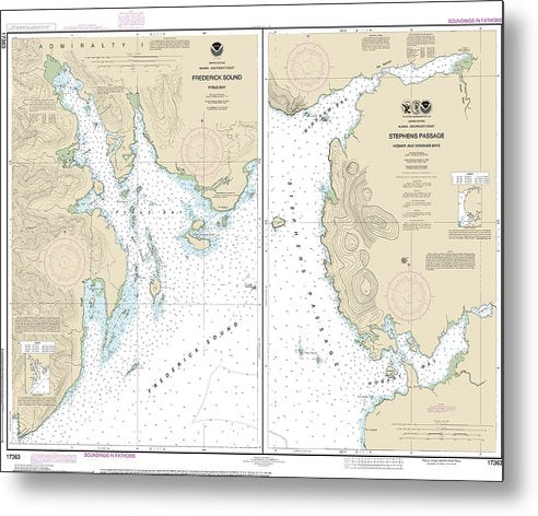 A beuatiful Metal Print of the Nautical Chart-17363 Pybus Bay, Frederick Sound, Hobart-Windham Bays, Stephens P - Metal Print by SeaKoast.  100% Guarenteed!