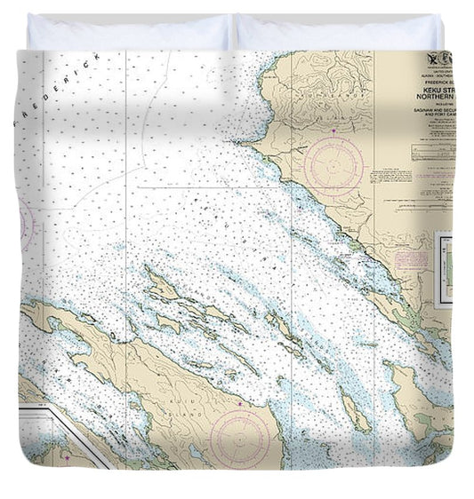 Nautical Chart 17368 Keku Strait Northern Part, Including Saginaw Security Bays Port Camden, Kake Inset Duvet Cover