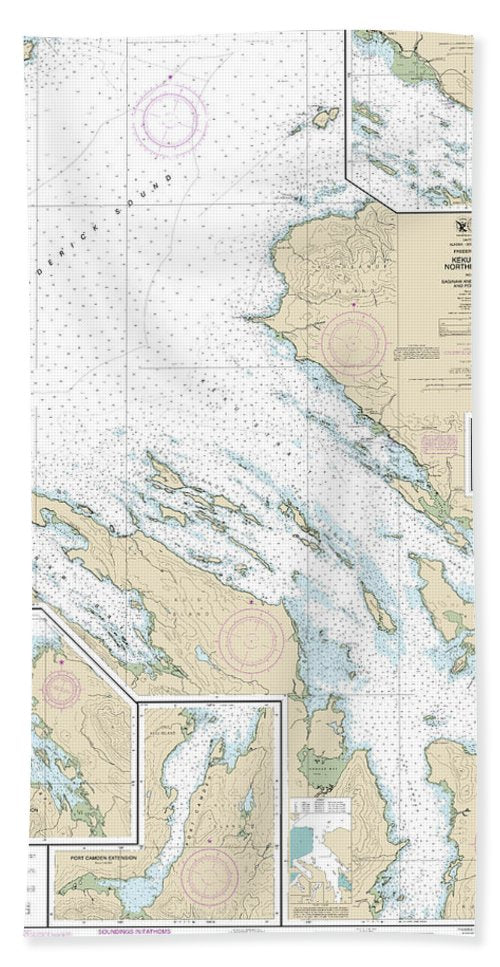 Nautical Chart-17368 Keku Strait-northern Part, Including Saginaw-security Bays-port Camden, Kake Inset - Bath Towel