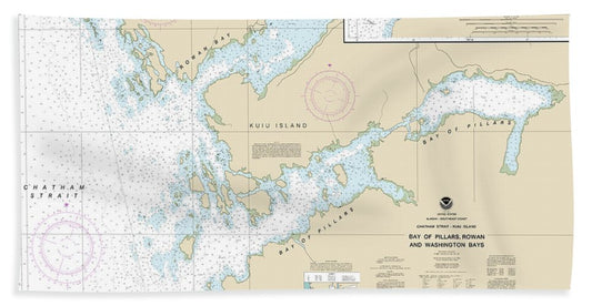 Nautical Chart-17370 Bay-pillars-rowan Bay, Chatham Strait, Washington Bay, Chatham Strait - Beach Towel