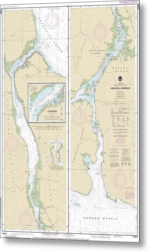 A beuatiful Metal Print of the Nautical Chart-17375 Wrangell Narrows, Petersburg Harbor - Metal Print by SeaKoast.  100% Guarenteed!