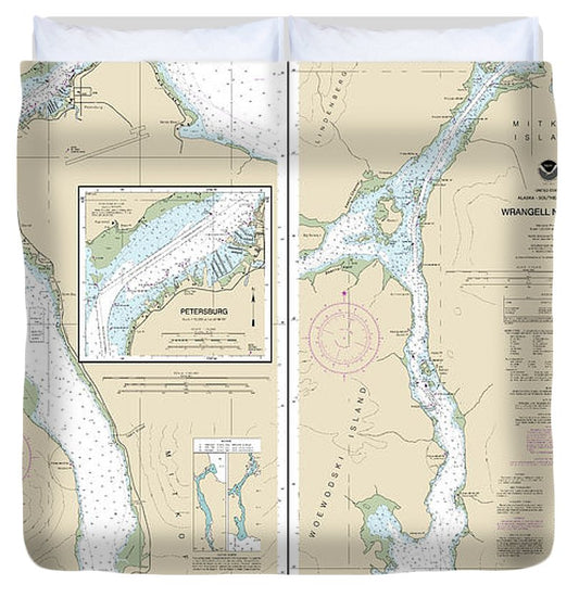 Nautical Chart 17375 Wrangell Narrows, Petersburg Harbor Duvet Cover
