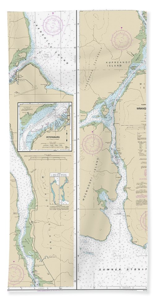 Nautical Chart-17375 Wrangell Narrows, Petersburg Harbor - Bath Towel