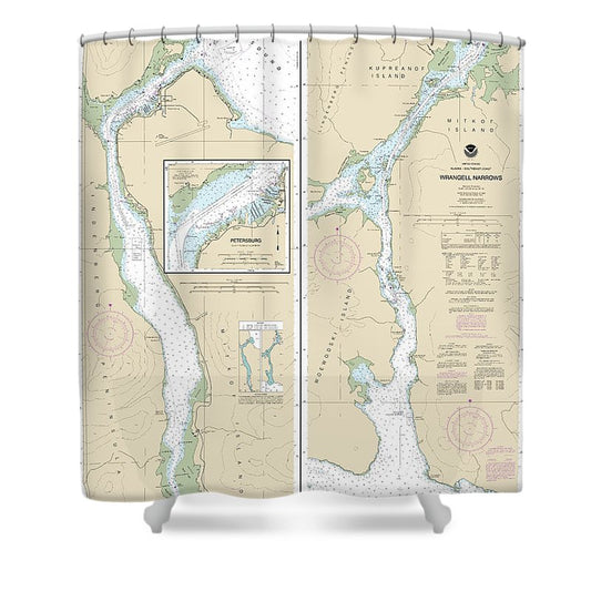 Nautical Chart 17375 Wrangell Narrows, Petersburg Harbor Shower Curtain