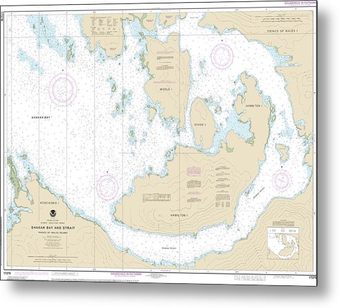 A beuatiful Metal Print of the Nautical Chart-17379 Shakan Bay-Strait, Alaska - Metal Print by SeaKoast.  100% Guarenteed!