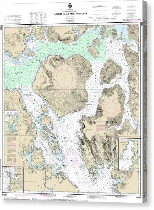 Nautical Chart-17382 Zarembo Island-Approaches, Burnett Inlet, Etolin Island, Steamer Bay Canvas Print