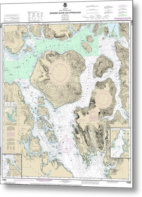A beuatiful Metal Print of the Nautical Chart-17382 Zarembo Island-Approaches, Burnett Inlet, Etolin Island, Steamer Bay - Metal Print by SeaKoast.  100% Guarenteed!