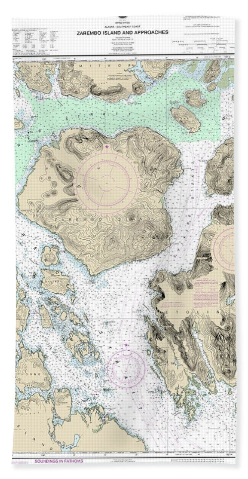 Nautical Chart-17382 Zarembo Island-approaches, Burnett Inlet, Etolin Island, Steamer Bay - Bath Towel