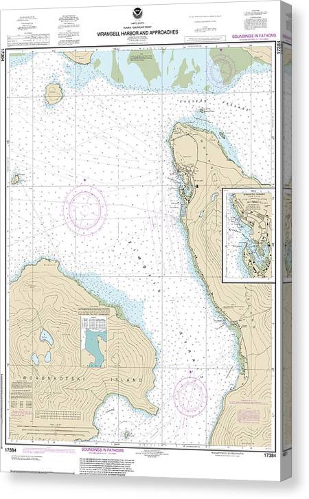 Nautical Chart-17384 Wrangell Harbor-Approaches, Wrangell Harbor Canvas Print