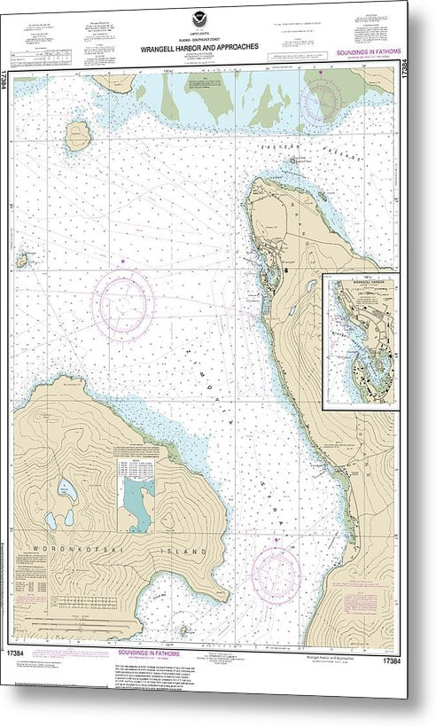 A beuatiful Metal Print of the Nautical Chart-17384 Wrangell Harbor-Approaches, Wrangell Harbor - Metal Print by SeaKoast.  100% Guarenteed!