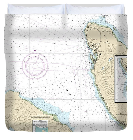 Nautical Chart 17384 Wrangell Harbor Approaches, Wrangell Harbor Duvet Cover