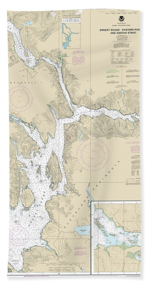 Nautical Chart-17385 Ernest Sound-eastern Passage-zimovia Strait, Zimovia Strait - Bath Towel