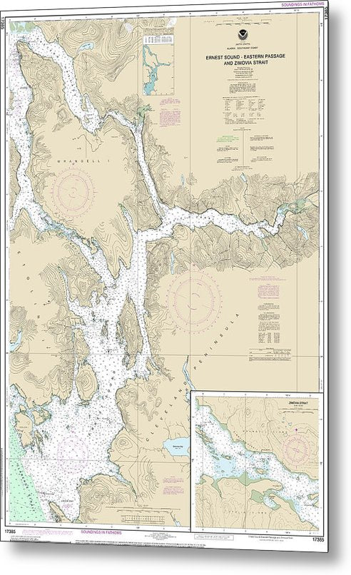 A beuatiful Metal Print of the Nautical Chart-17385 Ernest Sound-Eastern Passage-Zimovia Strait, Zimovia Strait - Metal Print by SeaKoast.  100% Guarenteed!