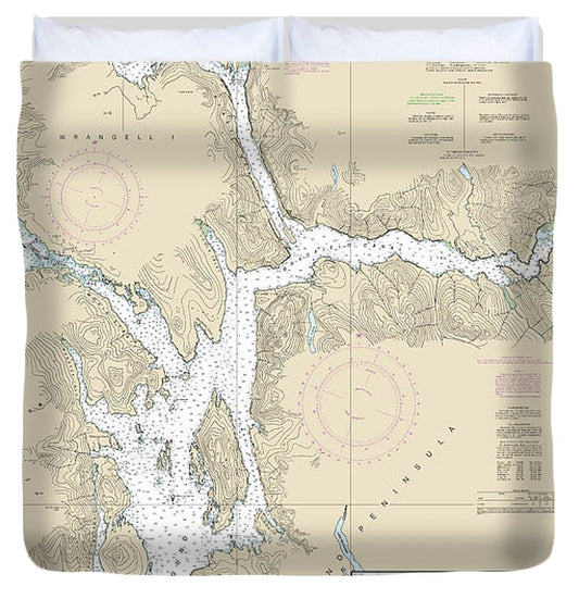 Nautical Chart 17385 Ernest Sound Eastern Passage Zimovia Strait, Zimovia Strait Duvet Cover