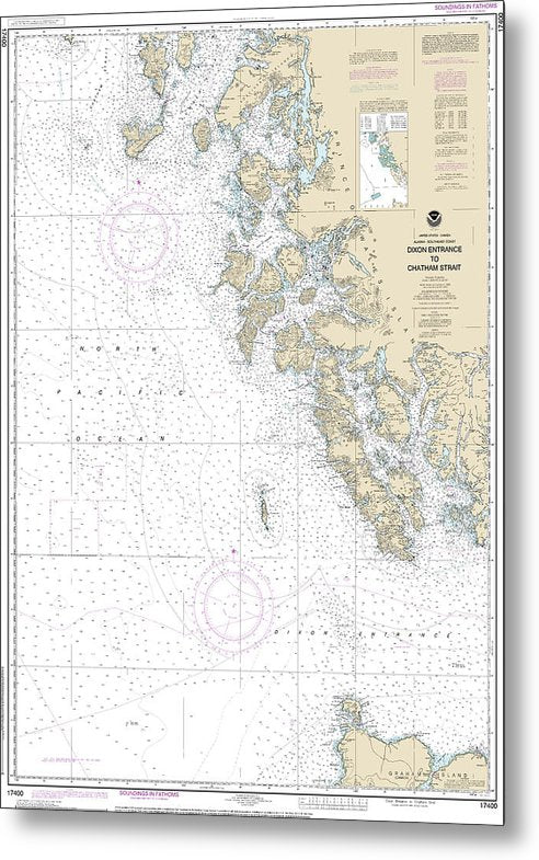 A beuatiful Metal Print of the Nautical Chart-17400 Dixon Entrance-Chatham Strait - Metal Print by SeaKoast.  100% Guarenteed!