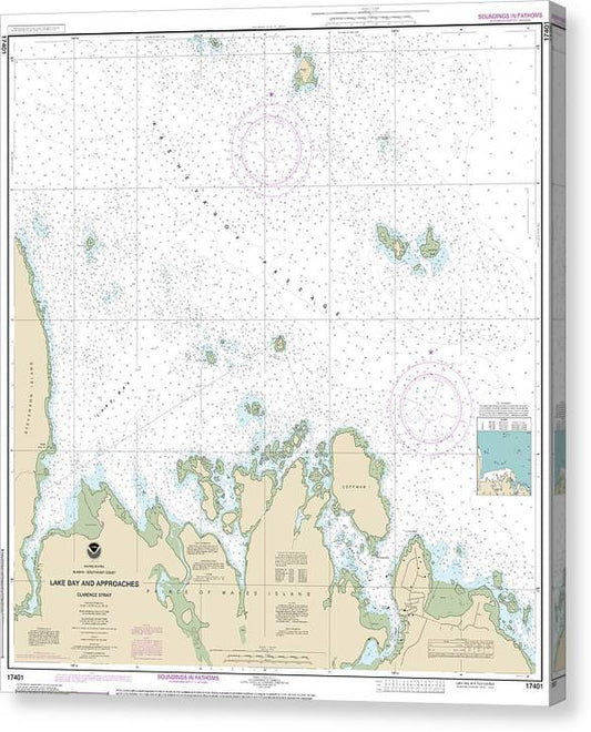 Nautical Chart-17401 Lake Bay-Approaches, Clarence Str Canvas Print