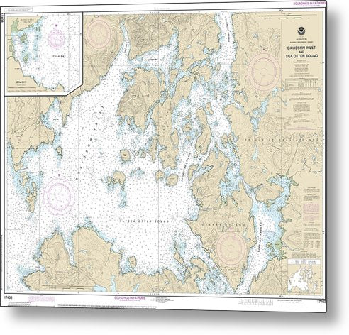 A beuatiful Metal Print of the Nautical Chart-17403 Davidson Inlet-Sea Otter Sound, Edna Bay - Metal Print by SeaKoast.  100% Guarenteed!