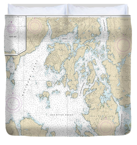 Nautical Chart 17403 Davidson Inlet Sea Otter Sound, Edna Bay Duvet Cover