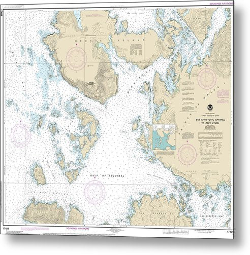 A beuatiful Metal Print of the Nautical Chart-17404 San Christoval Channel-Cape Lynch - Metal Print by SeaKoast.  100% Guarenteed!