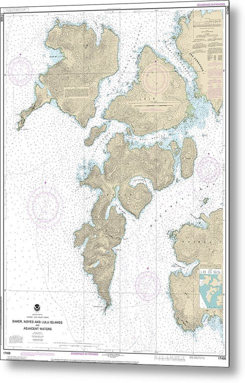 A beuatiful Metal Print of the Nautical Chart-17406 Baker, Noyes,-Luluislands-Adjacent Waters - Metal Print by SeaKoast.  100% Guarenteed!