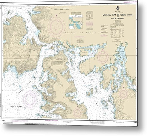 A beuatiful Metal Print of the Nautical Chart-17407 Northern Part-Tlevak Strait-Uloa Channel - Metal Print by SeaKoast.  100% Guarenteed!