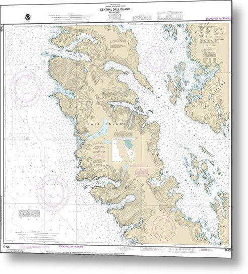 A beuatiful Metal Print of the Nautical Chart-17408 Central Dall Island-Vicinity - Metal Print by SeaKoast.  100% Guarenteed!