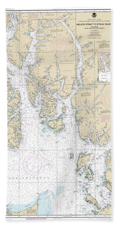 Nautical Chart-17420 Hecate Strait-etolin Island, Including Behm-portland Canals - Bath Towel