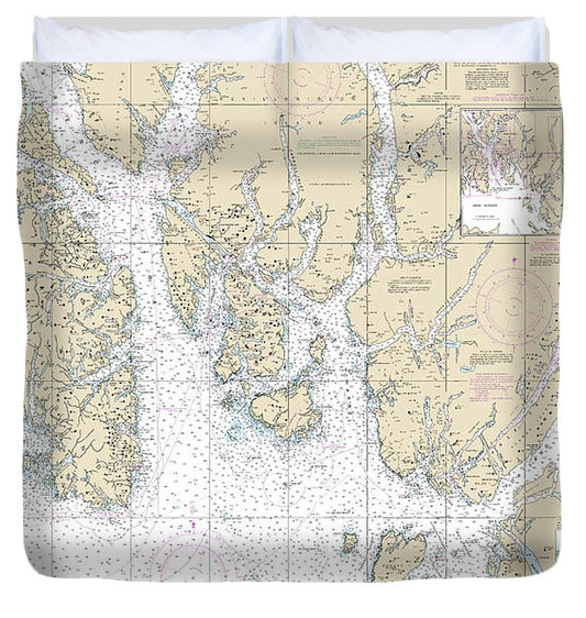 Nautical Chart 17420 Hecate Strait Etolin Island, Including Behm Portland Canals Duvet Cover