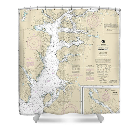 Nautical Chart 17422 Behm Canal Western Part, Yes Bay Shower Curtain