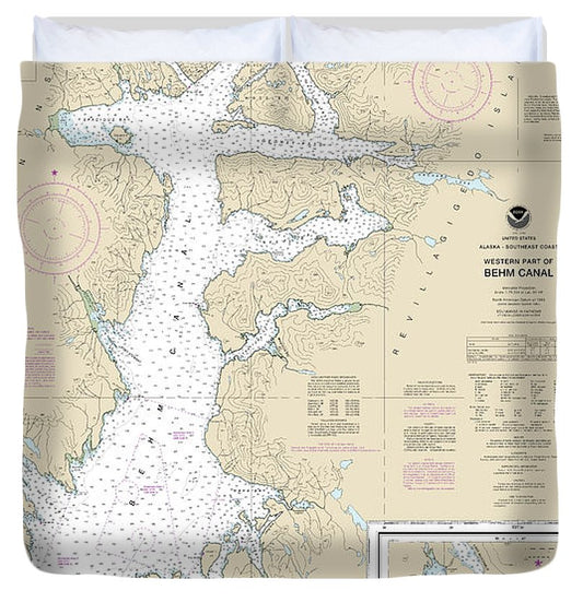Nautical Chart 17422 Behm Canal Western Part, Yes Bay Duvet Cover