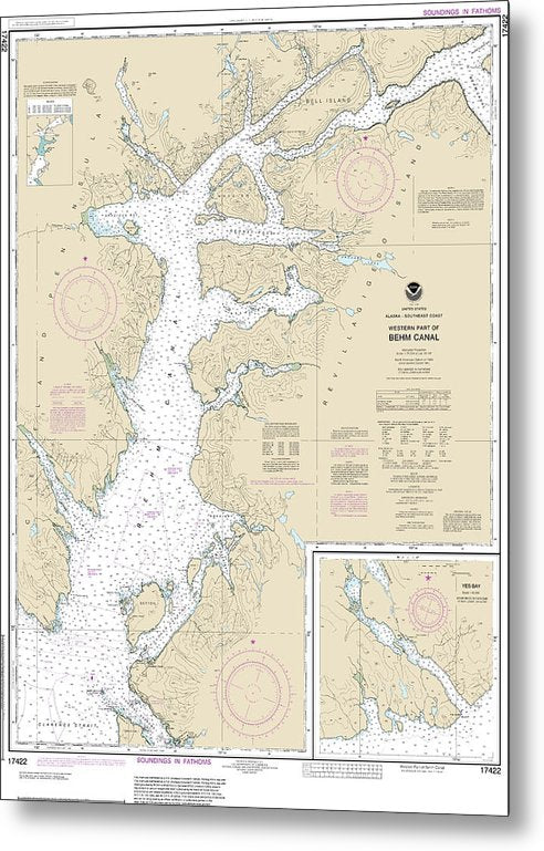 A beuatiful Metal Print of the Nautical Chart-17422 Behm Canal-Western Part, Yes Bay - Metal Print by SeaKoast.  100% Guarenteed!