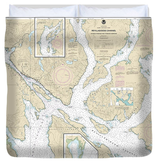 Nautical Chart 17428 Revillagigedo Channel, Nichols Passage, Tongass Narrows, Seal Cove, Ward Cove Duvet Cover