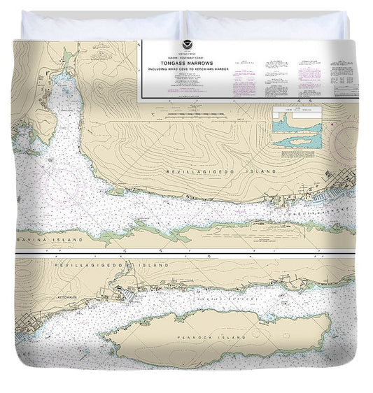 Nautical Chart 17430 Tongass Narrows Duvet Cover