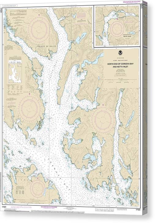 Nautical Chart-17431 N End-Cordova Bay-Hetta Inlet Canvas Print