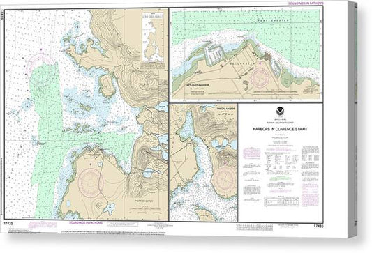 Nautical Chart-17435 Harbors In Clarence Strait Port Chester, Annette Island, Tamgas Harbor, Annette Island, Metlakatla Harbor Canvas Print