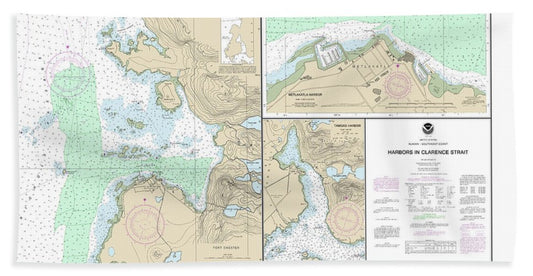 Nautical Chart-17435 Harbors In Clarence Strait Port Chester, Annette Island, Tamgas Harbor, Annette Island, Metlakatla Harbor - Bath Towel