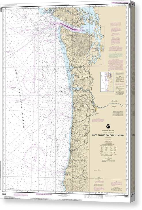 Nautical Chart-18003 Cape Blanco-Cape Flattery Canvas Print