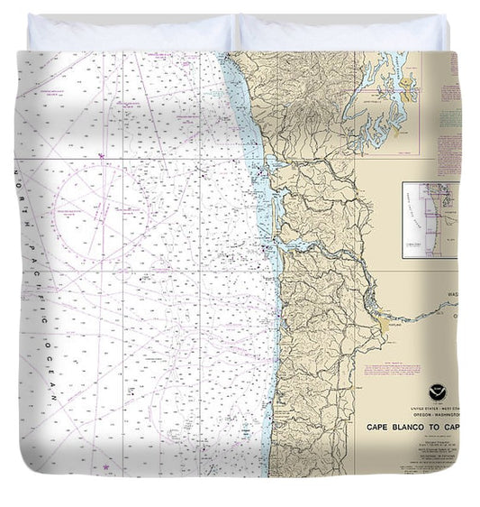 Nautical Chart 18003 Cape Blanco Cape Flattery Duvet Cover