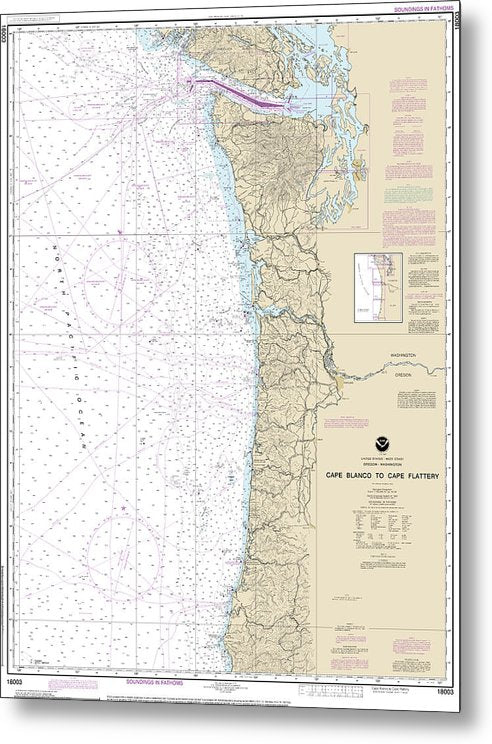 A beuatiful Metal Print of the Nautical Chart-18003 Cape Blanco-Cape Flattery - Metal Print by SeaKoast.  100% Guarenteed!