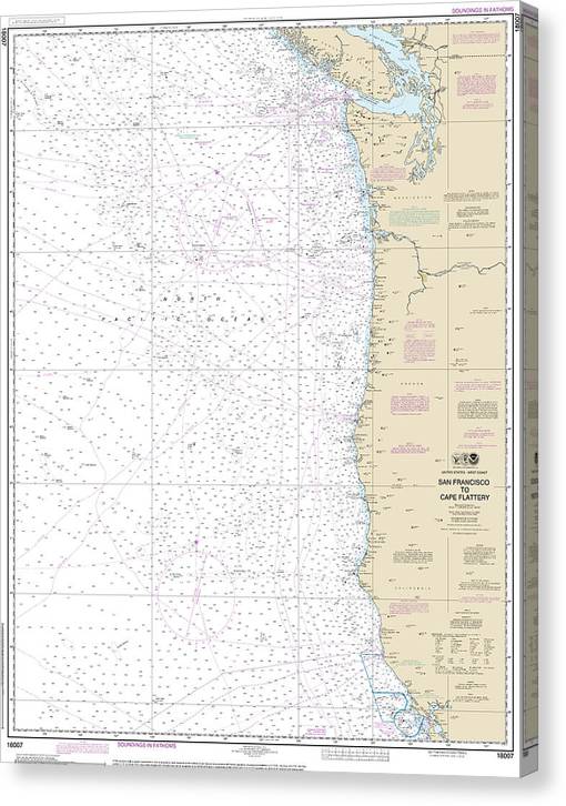 Nautical Chart-18007 San Francisco-Cape Flattery Canvas Print