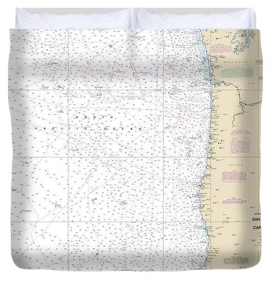 Nautical Chart 18007 San Francisco Cape Flattery Duvet Cover