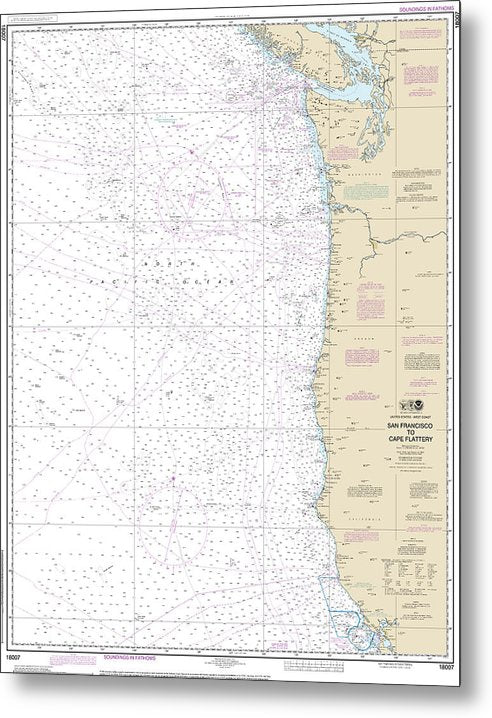 A beuatiful Metal Print of the Nautical Chart-18007 San Francisco-Cape Flattery - Metal Print by SeaKoast.  100% Guarenteed!