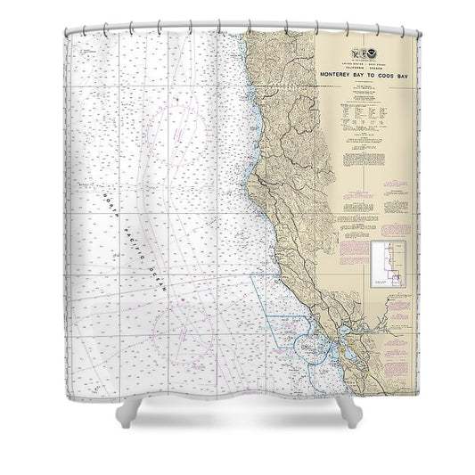 Nautical Chart 18010 Monterey Bay Coos Bay Shower Curtain